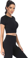 2 Piece Short Sleeve Outfits for Women Seamless Crop Tops Set for Women Workout Set